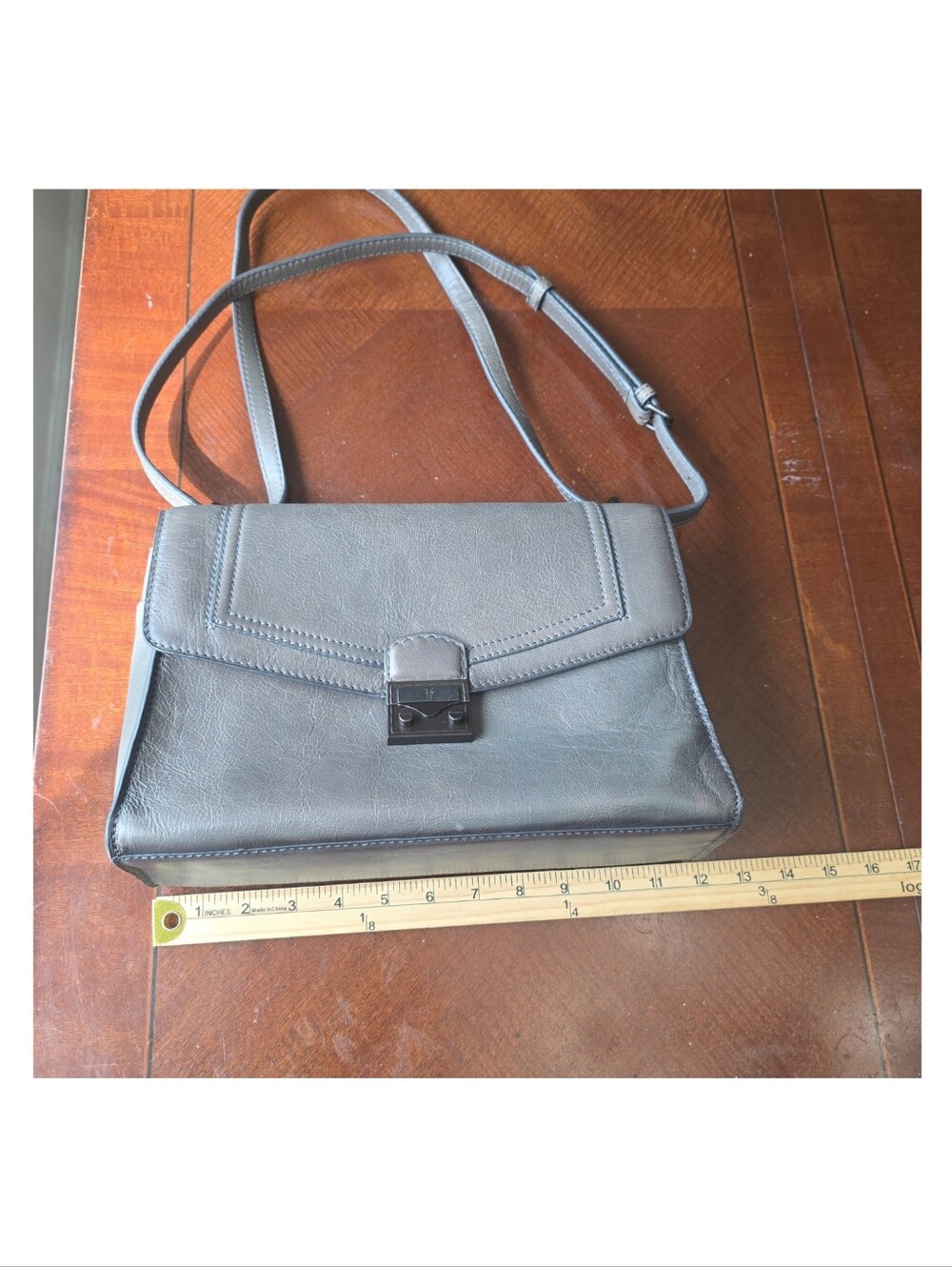 FRYE‎ Alex Flap Shoulder Convertible Crossbody Bag Shadow Grey Leather Push Lock - Picture 11 of 17